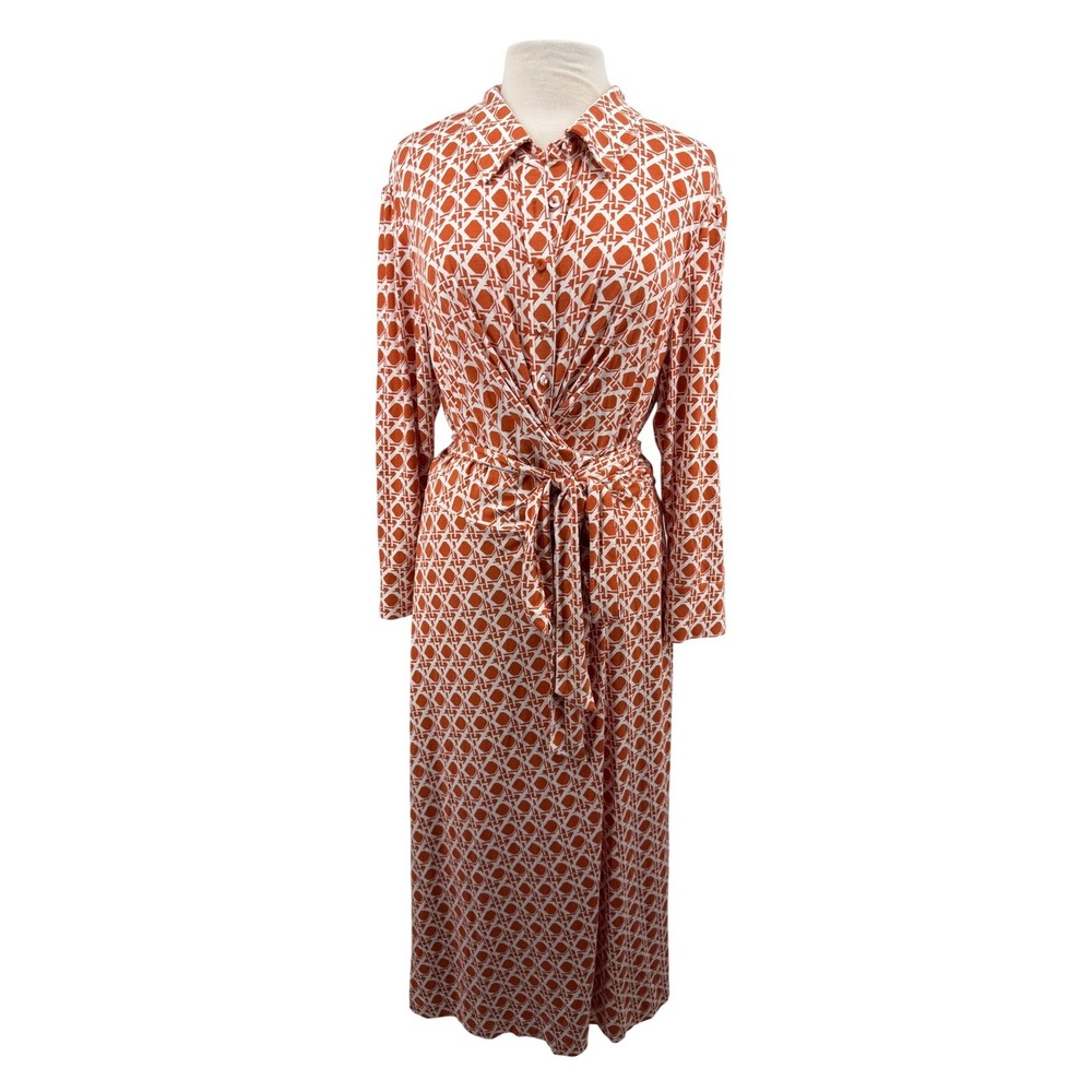 Diane von Furstenberg sana two cane Geometric Maxi Dress XL 16 Orange White